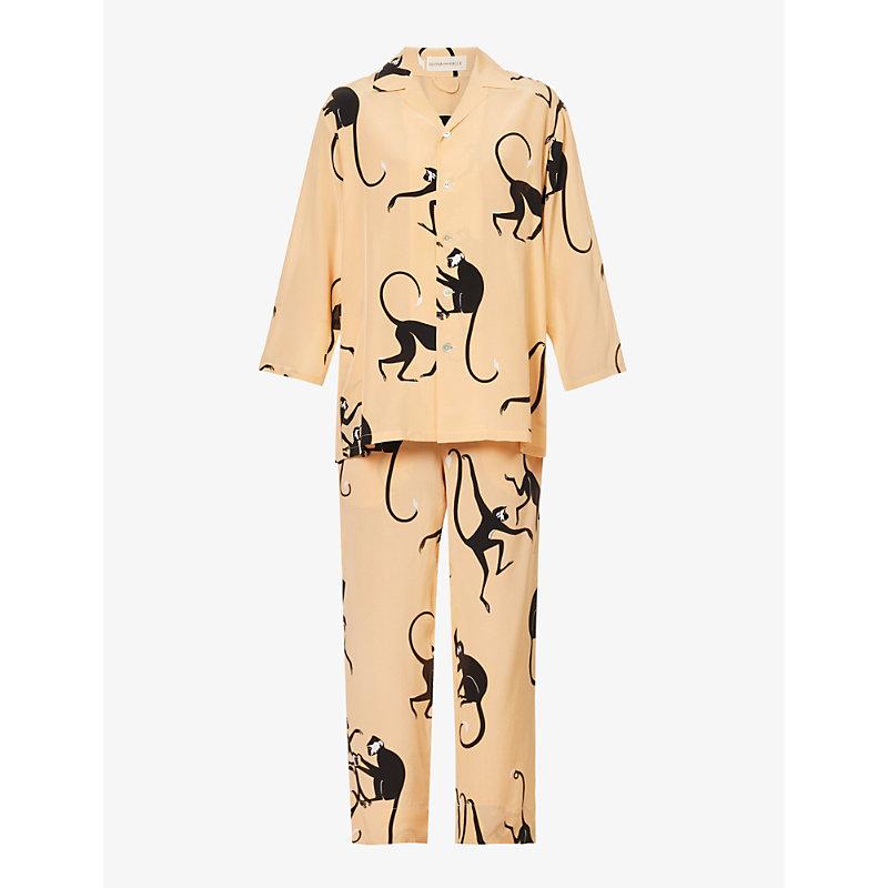 Olivia Von Halle Casablanca Monkey-print Silk Pyjamas in Natural | Lyst