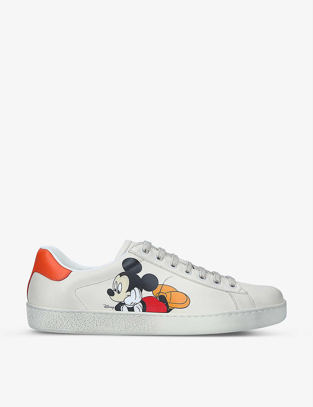Gucci Mens White Men's X Disney Mickey Mouse New Ace Leather Trainers ...