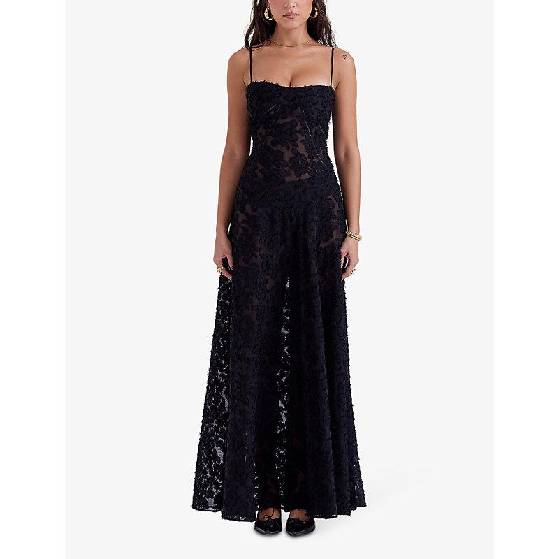 House Of Cb Seren Corseted Floral-Jacquard Woven Maxi Dress in Black | Lyst