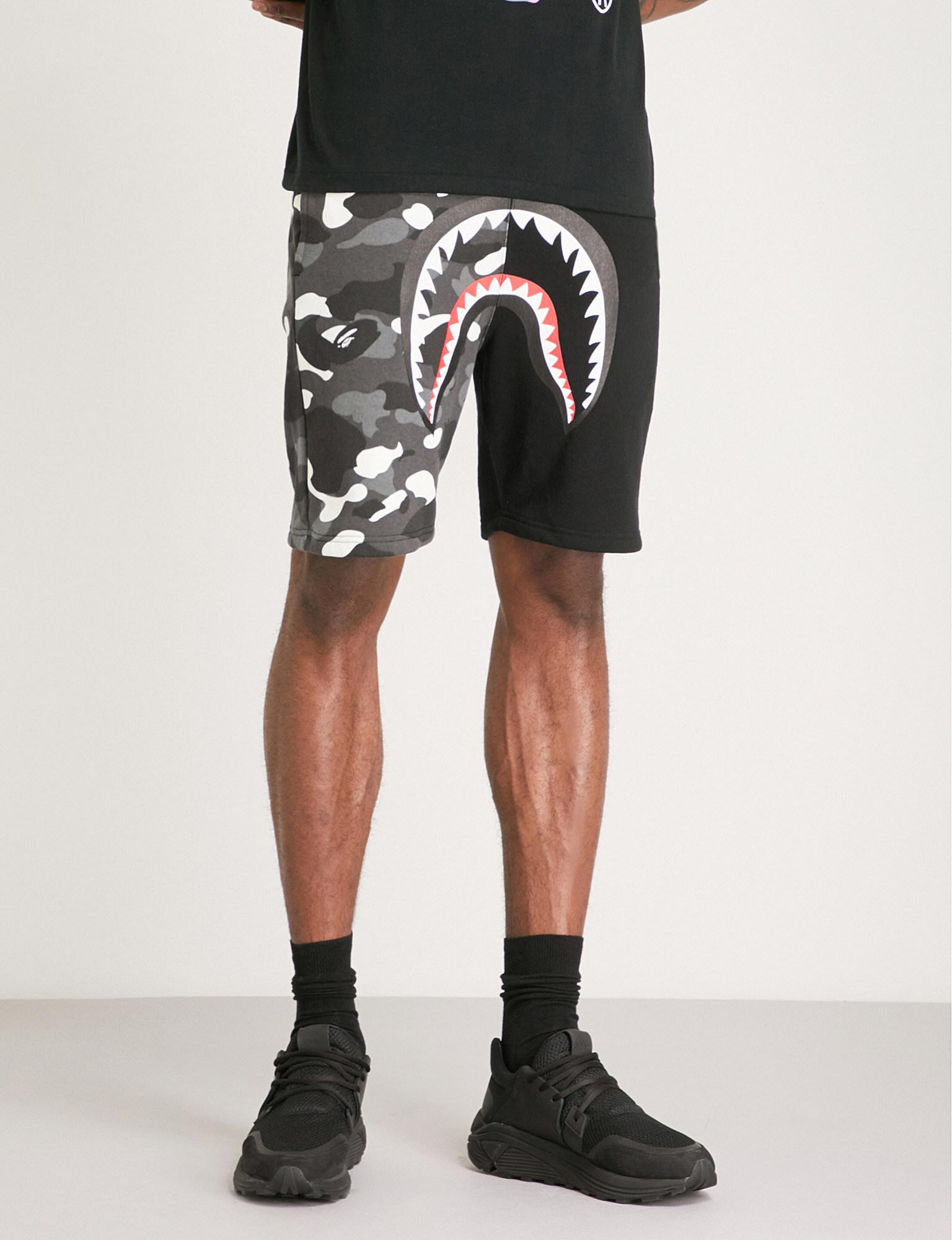 A Bathing Ape Shark Camouflage-print Cotton-jersey Shorts in Black for ...