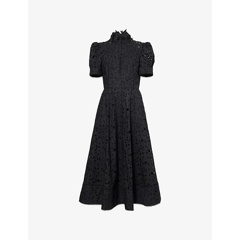 Rebecca Vallance Kitsu Short-Sleeve Floral Cotton Midi Dress