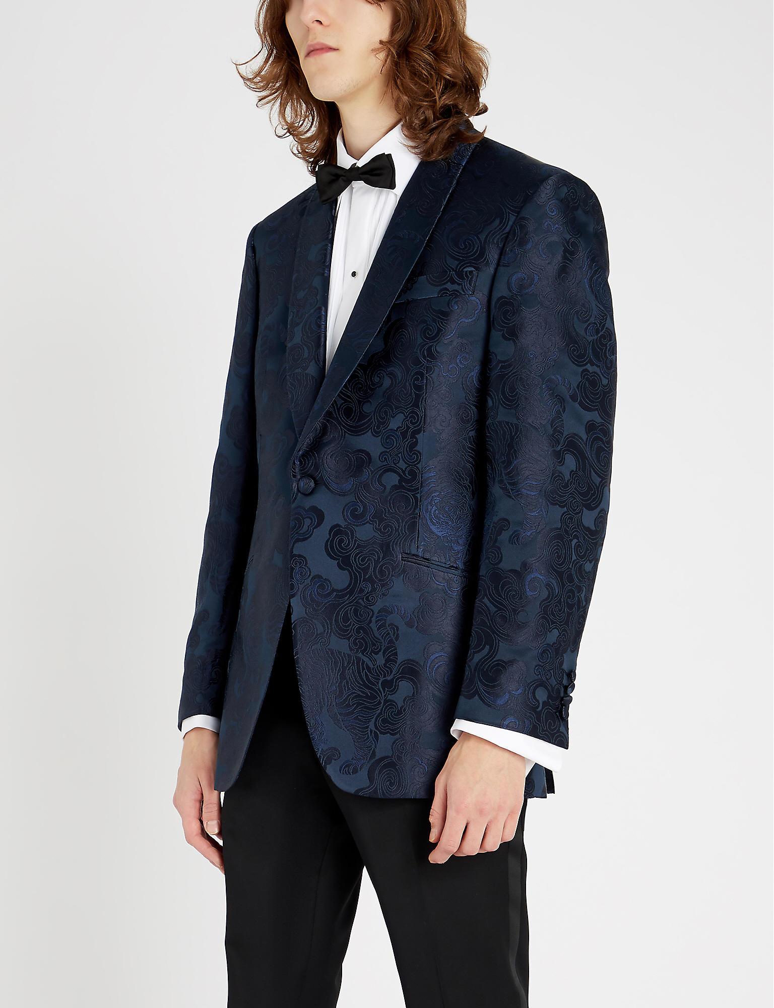 Richard James Tiger Silk-jacquard Tuxedo Jacket in Navy (Blue) for Men ...