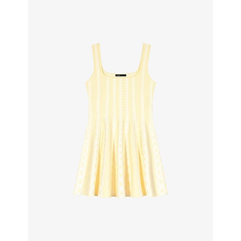 Maje Jacquard Monogram-Print Stretch-Knit Mini Dress in Yellow | Lyst