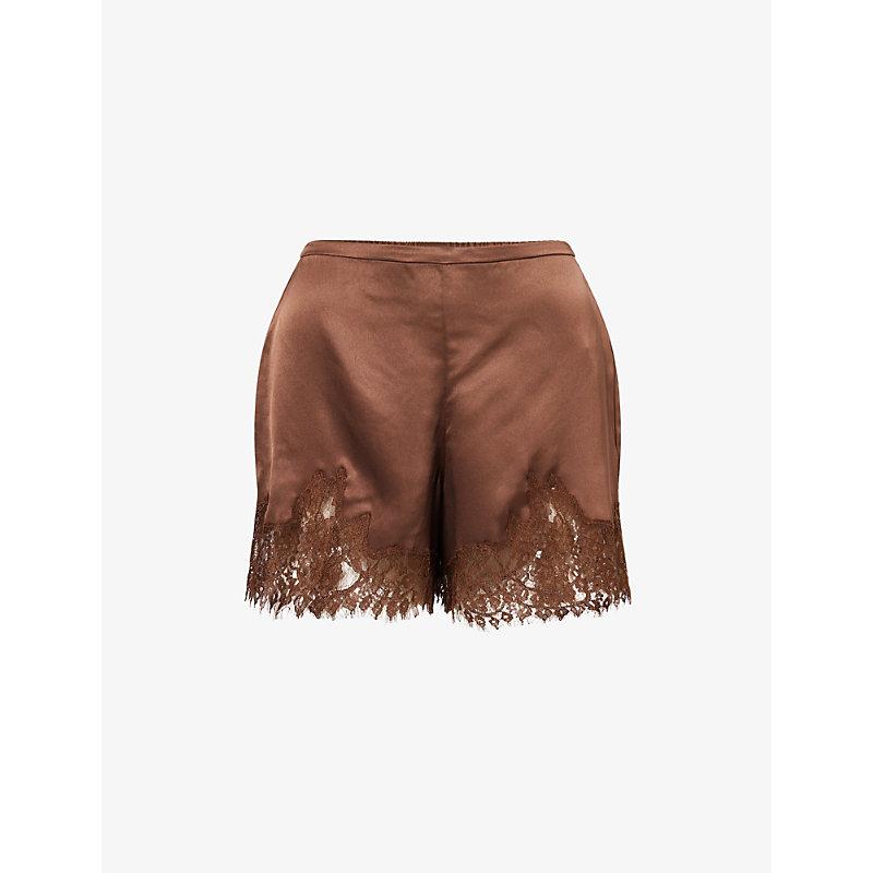 Reformation Fern Lace-Trim Satin Shorts in Brown | Lyst