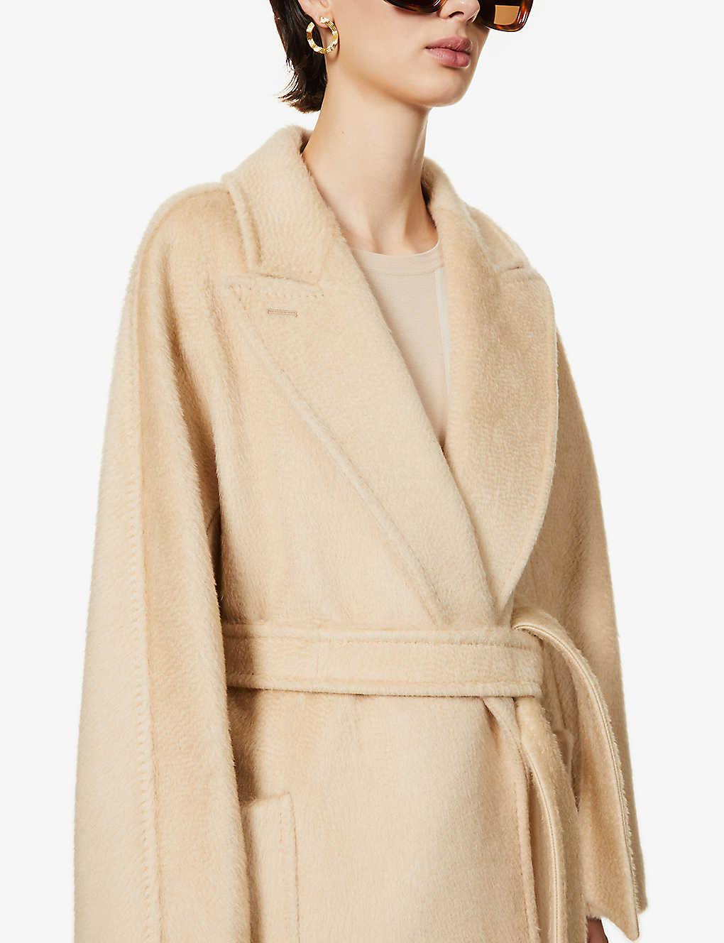 Max Mara Womens Albino Crine Belted Camel Wool Coat 6 in Natural | Lyst