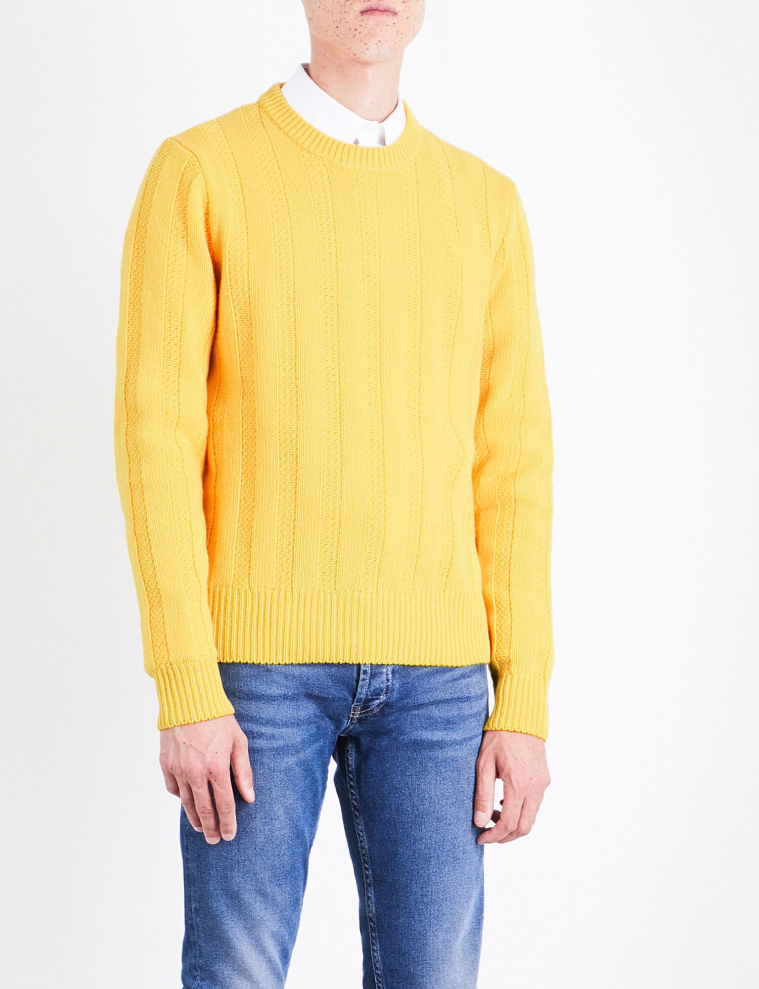 Sandro Drop-shoulder Ribbed Wool Jumper in Yellow for Men - Lyst