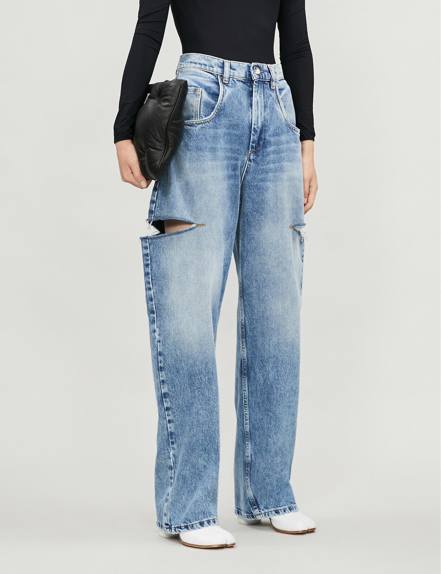 Maison Margiela Wide-leg Faded Ripped High-rise Jeans in Blue | Lyst