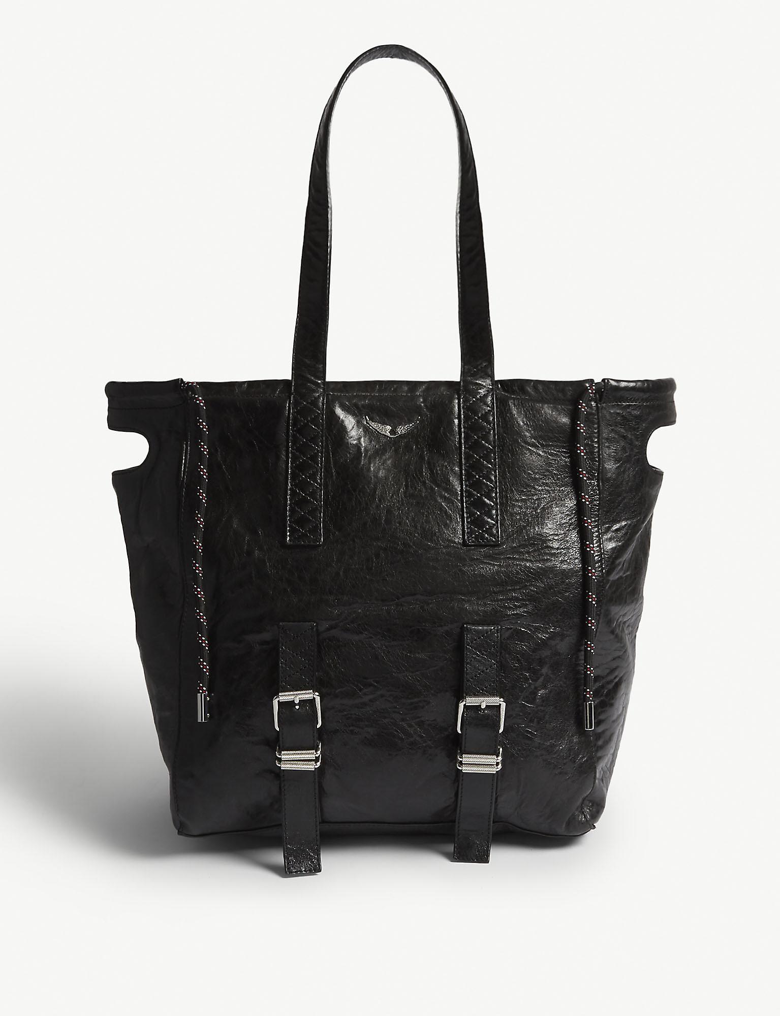 Zadig & Voltaire Bianca Xl Crush Leather Shopper Bag in Black | Lyst