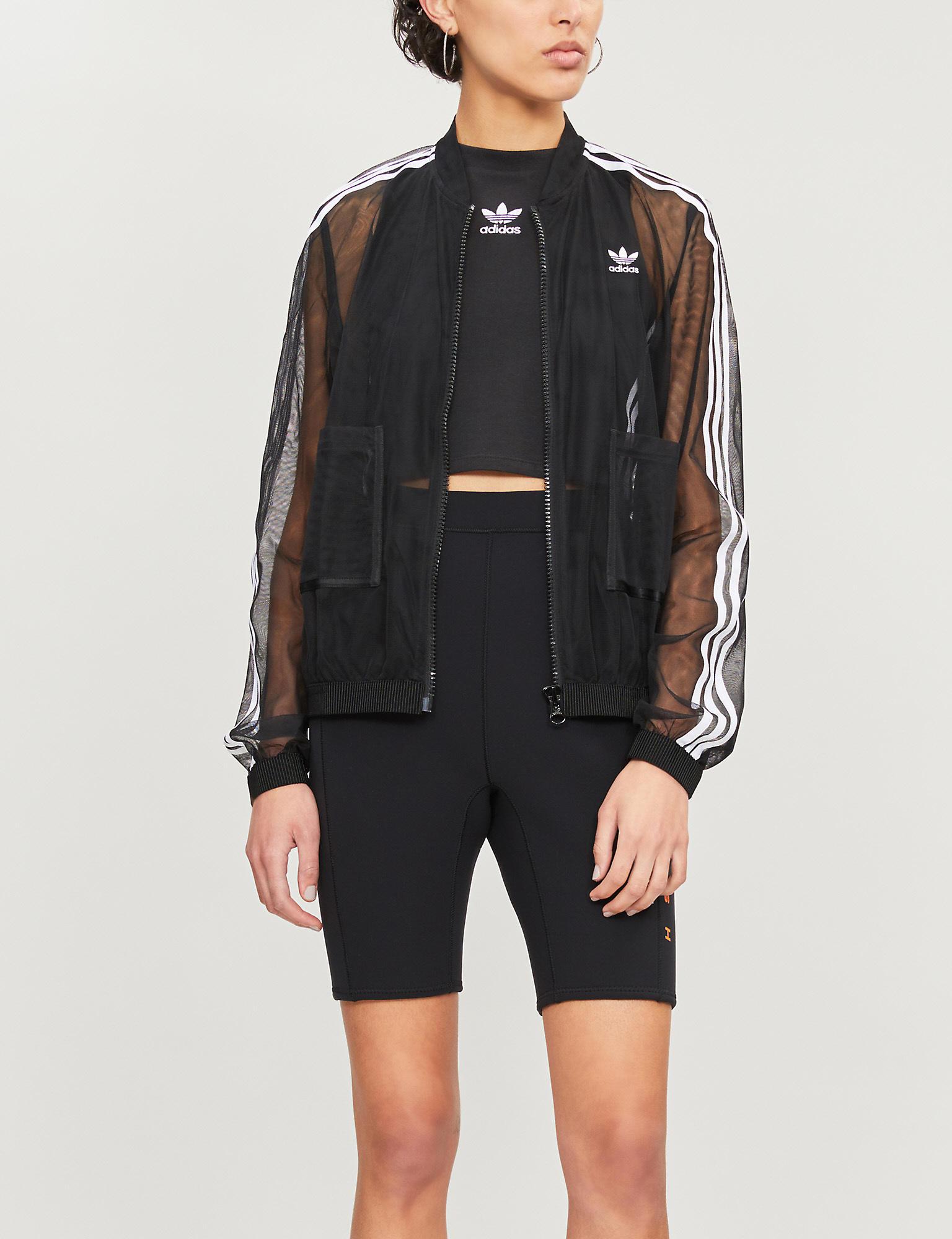 adidas Originals 3-stripe Semi-sheer Tulle Jacket in Black | Lyst