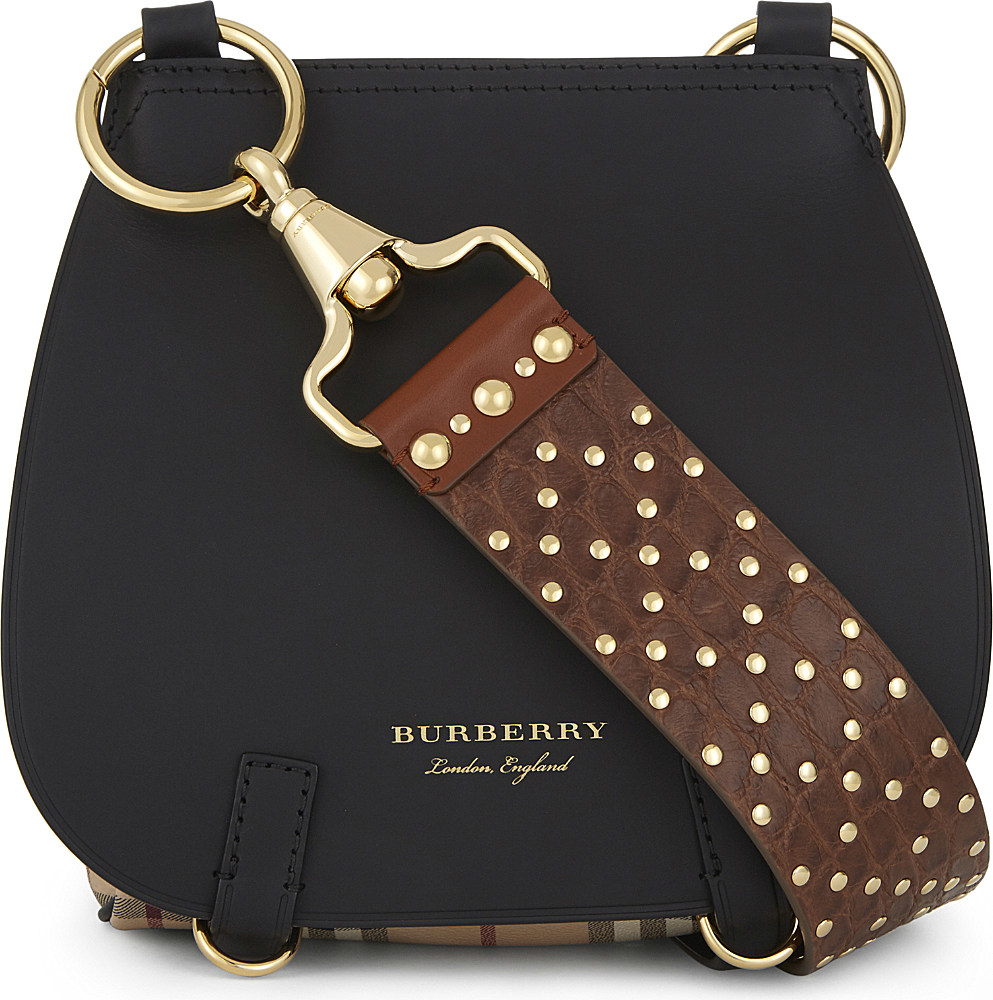 Burberry Studded-strap Leather Shoulder Bag in Black | Lyst