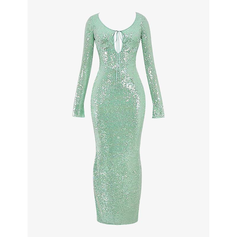House Of Cb Titania Sequin-Embellished Slim-Fit Stretch-Woven Maxi Gown in  Green | Lyst
