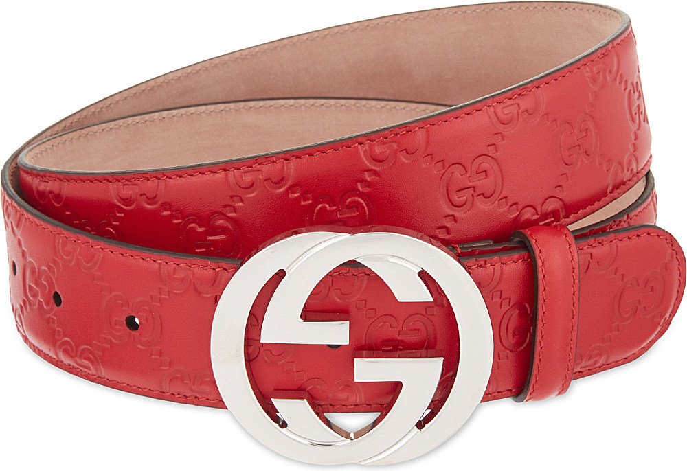 Gucci Gg Buckle Leather Belt in Red for Men | Lyst