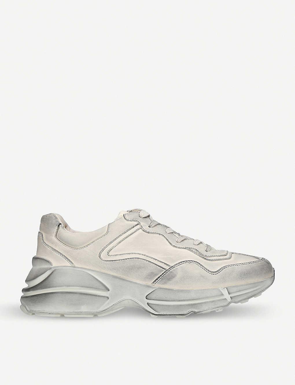 gucci rhyton distressed leather sneakers