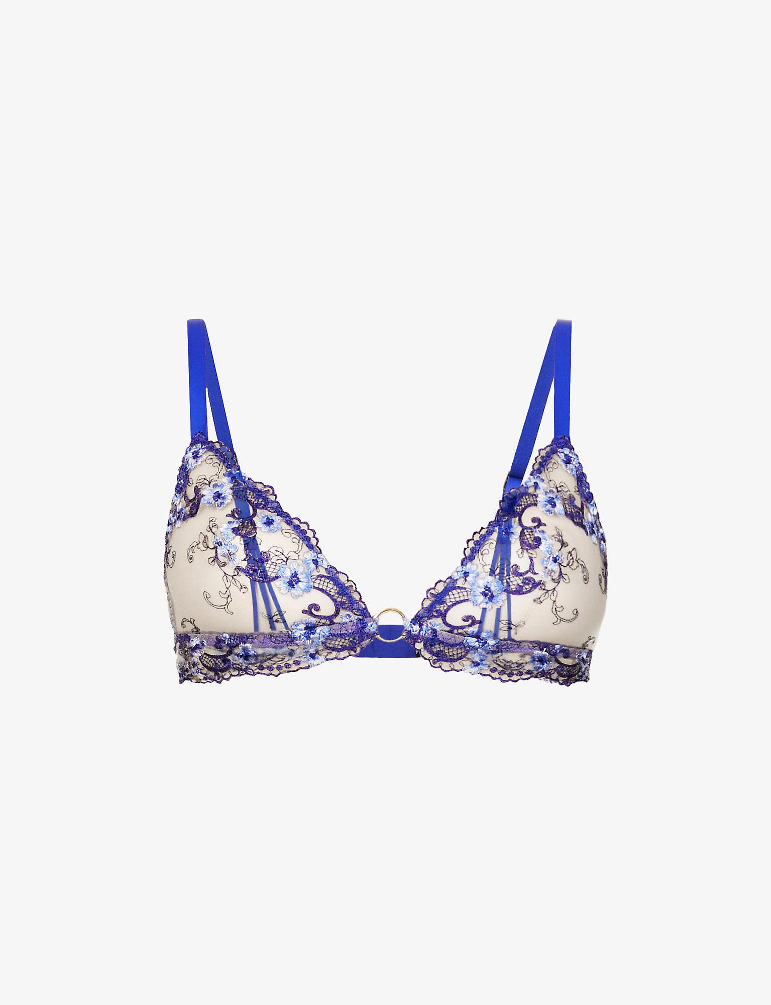 Aubade Idylle À Giverny Floral-embroidered Stretch-woven Bra in Blue