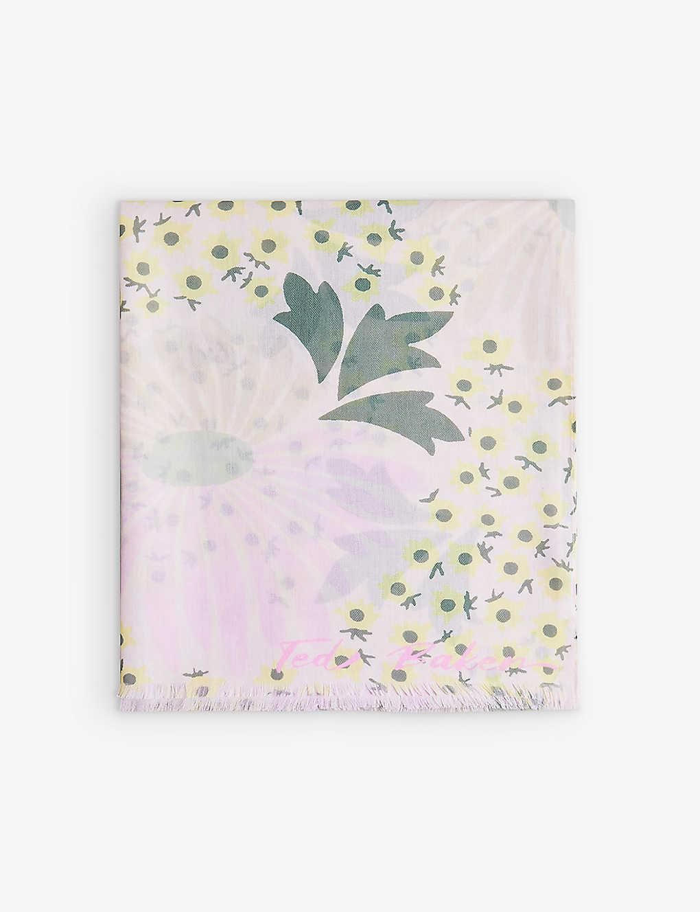 Ted Baker Agnesse Floral-print Silk Scarf in Gray | Lyst