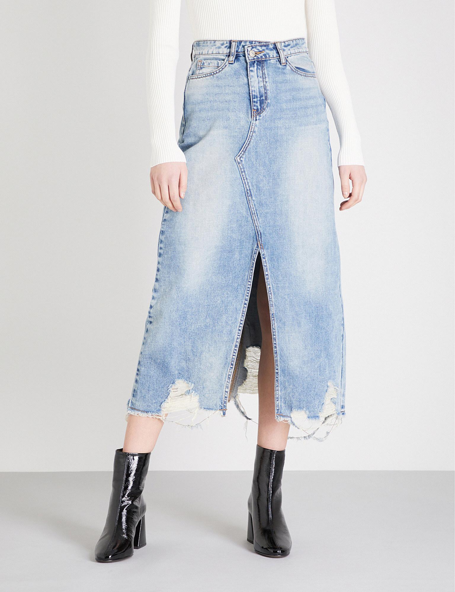 light denim midi skirt