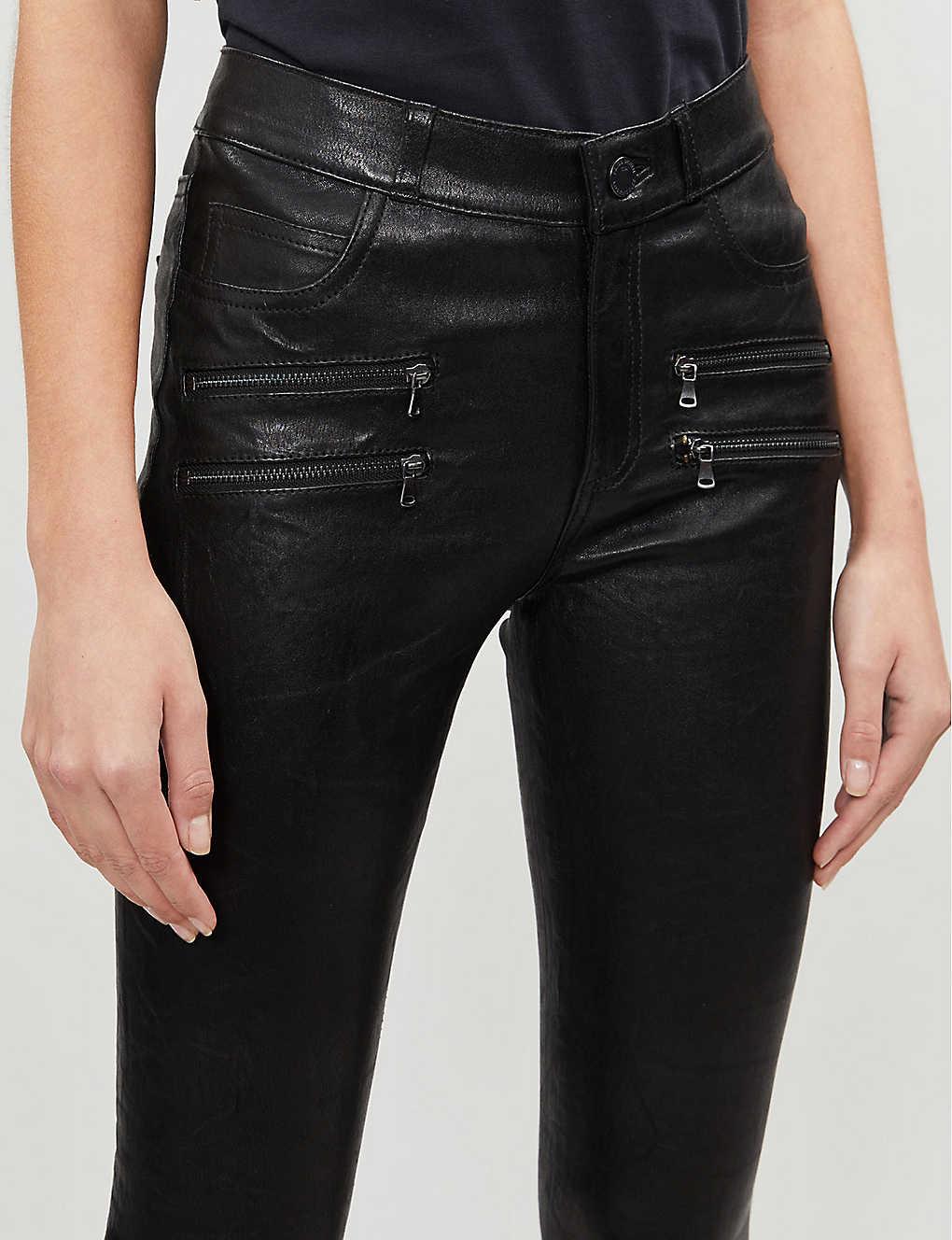 PAIGE Edgemont Skinny Mid-rise Leather Jeans in Black - Lyst