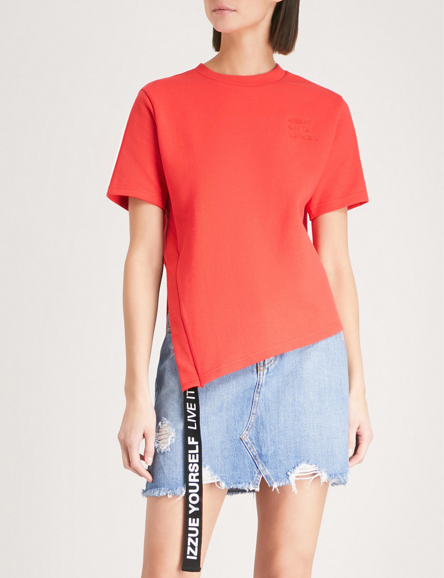 Izzue Slit And Tape Cotton-jersey T-shirt in Red - Lyst