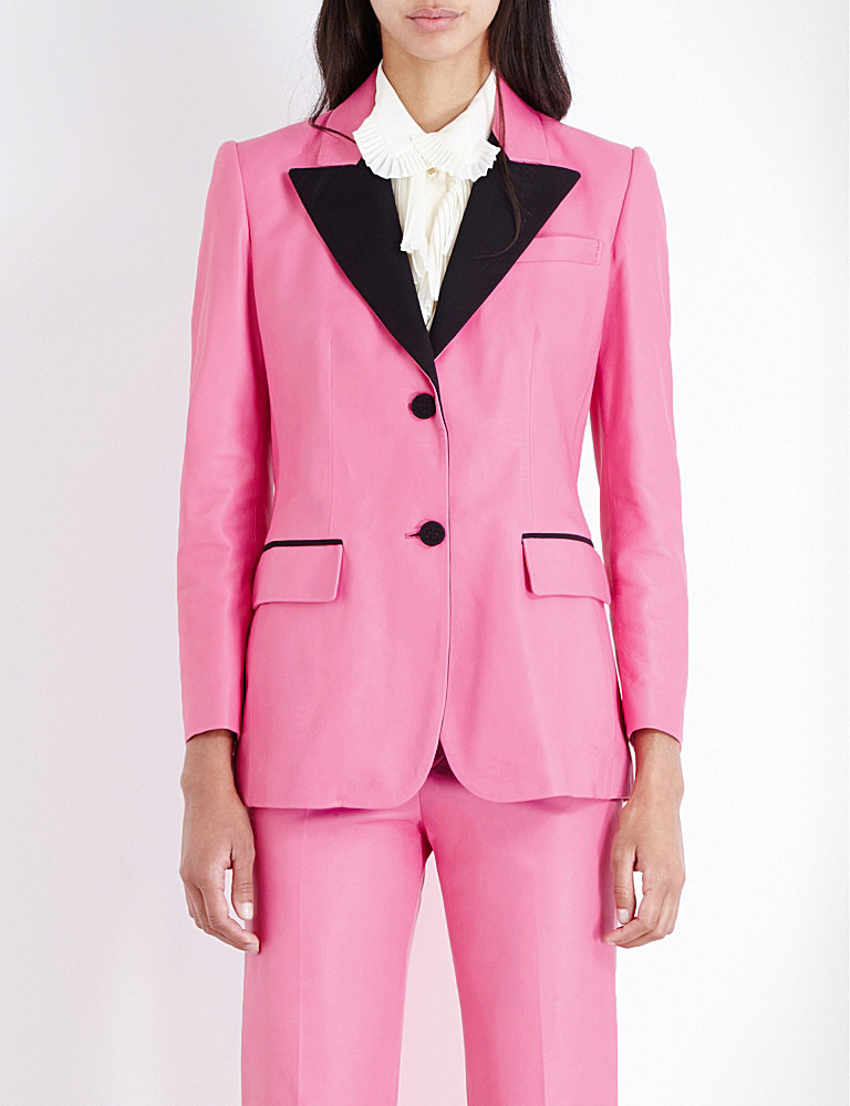 Gucci Contrast-lapel Leather Tuxedo Jacket in Pink | Lyst