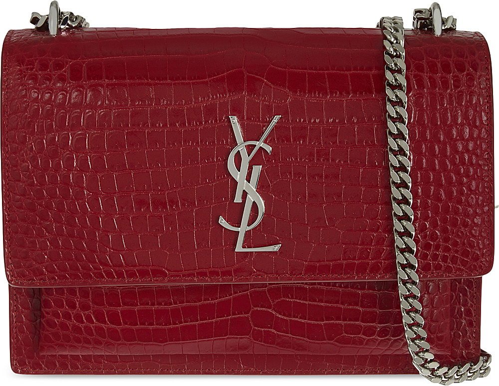 Saint Laurent Monogram Sunset Medium Crocodile-embossed Leather Shoulder Bag  in Red | Lyst