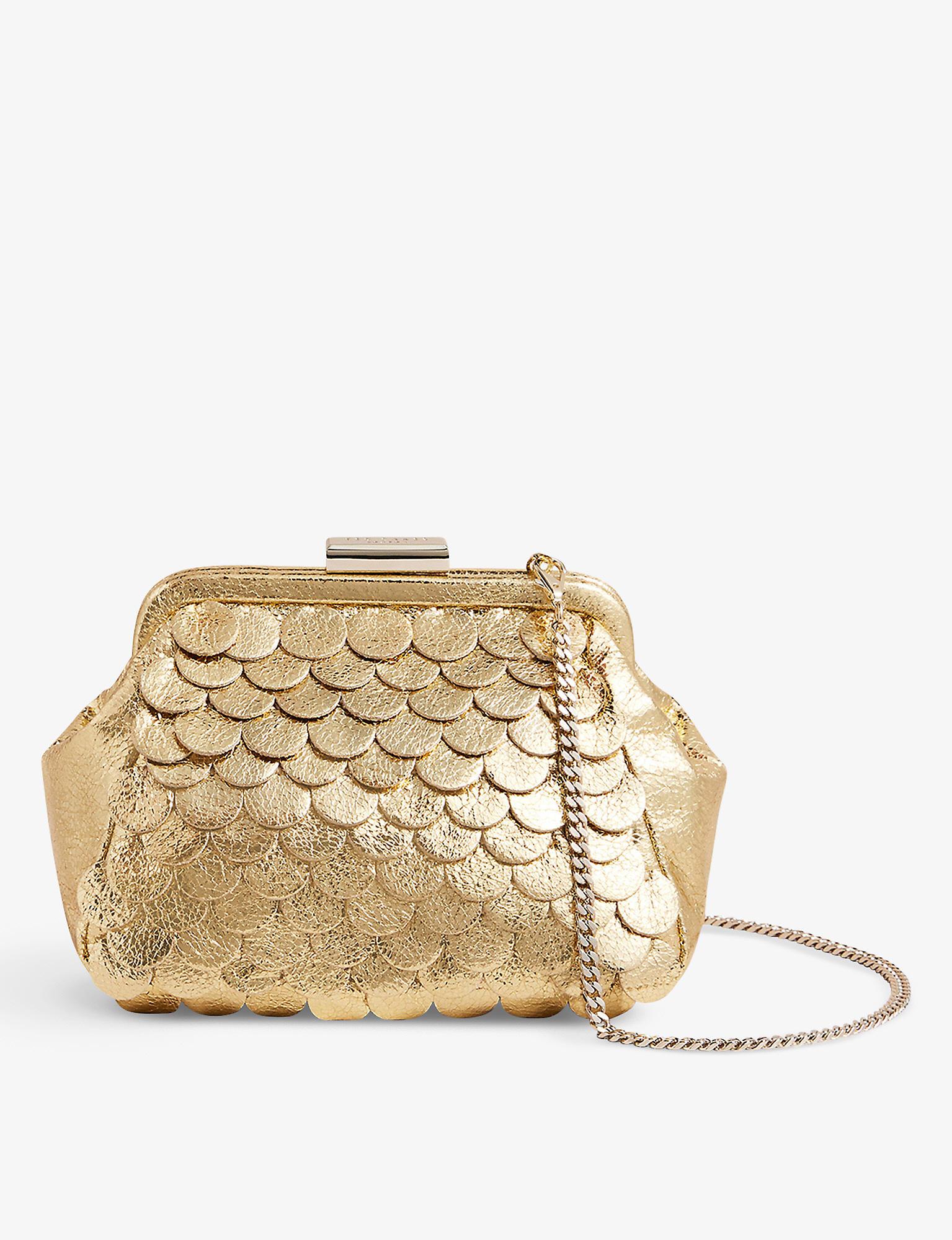 Ted Baker Aubary Scalloped Metallic Faux-leather Clutch Bag in Natural |  Lyst