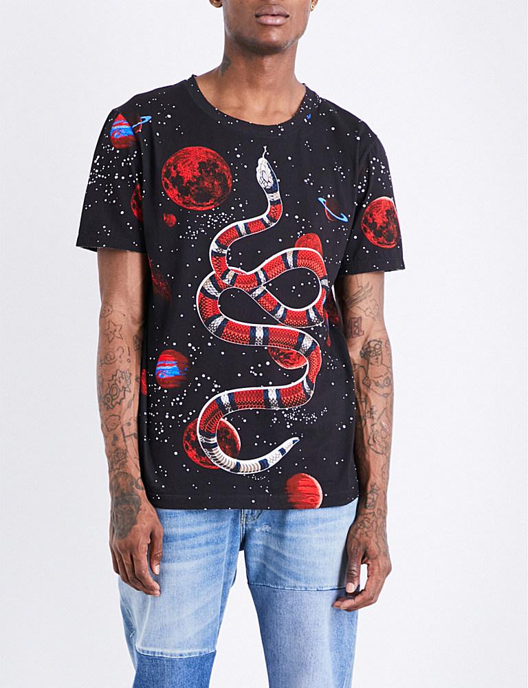 Gucci Space Snake-print Cotton T-shirt in Black for Men | Lyst