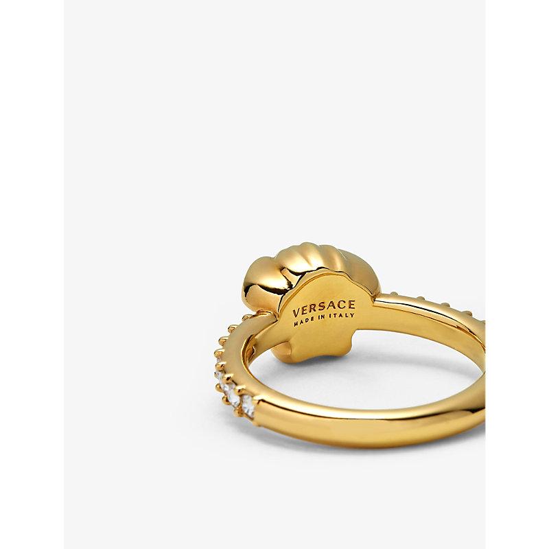 Versace La Medusa Crystal-embellished Gold-tone Metal Ring in