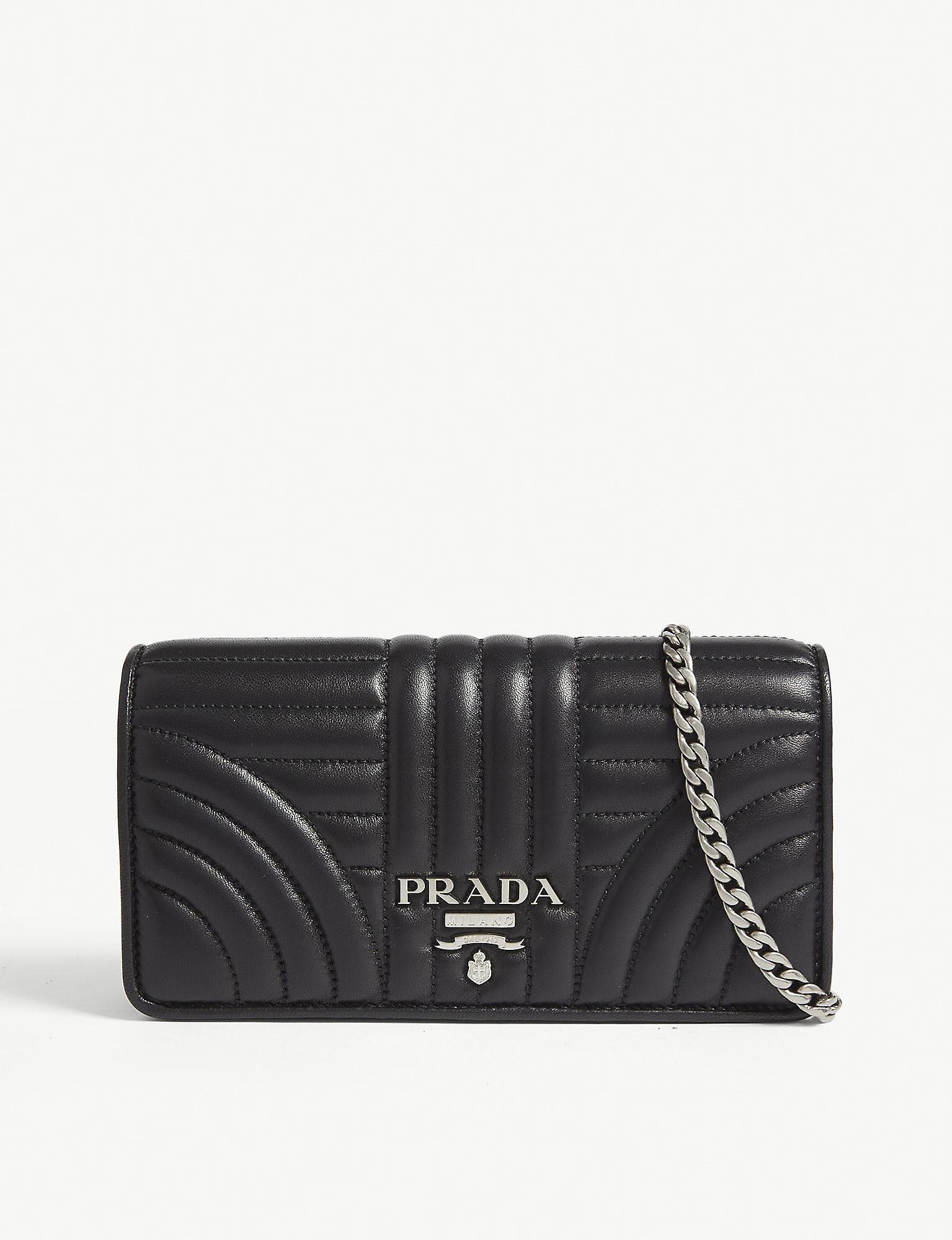 Prada Quilted Leather Wallet On Chain in Black Silver (Black) - Lyst