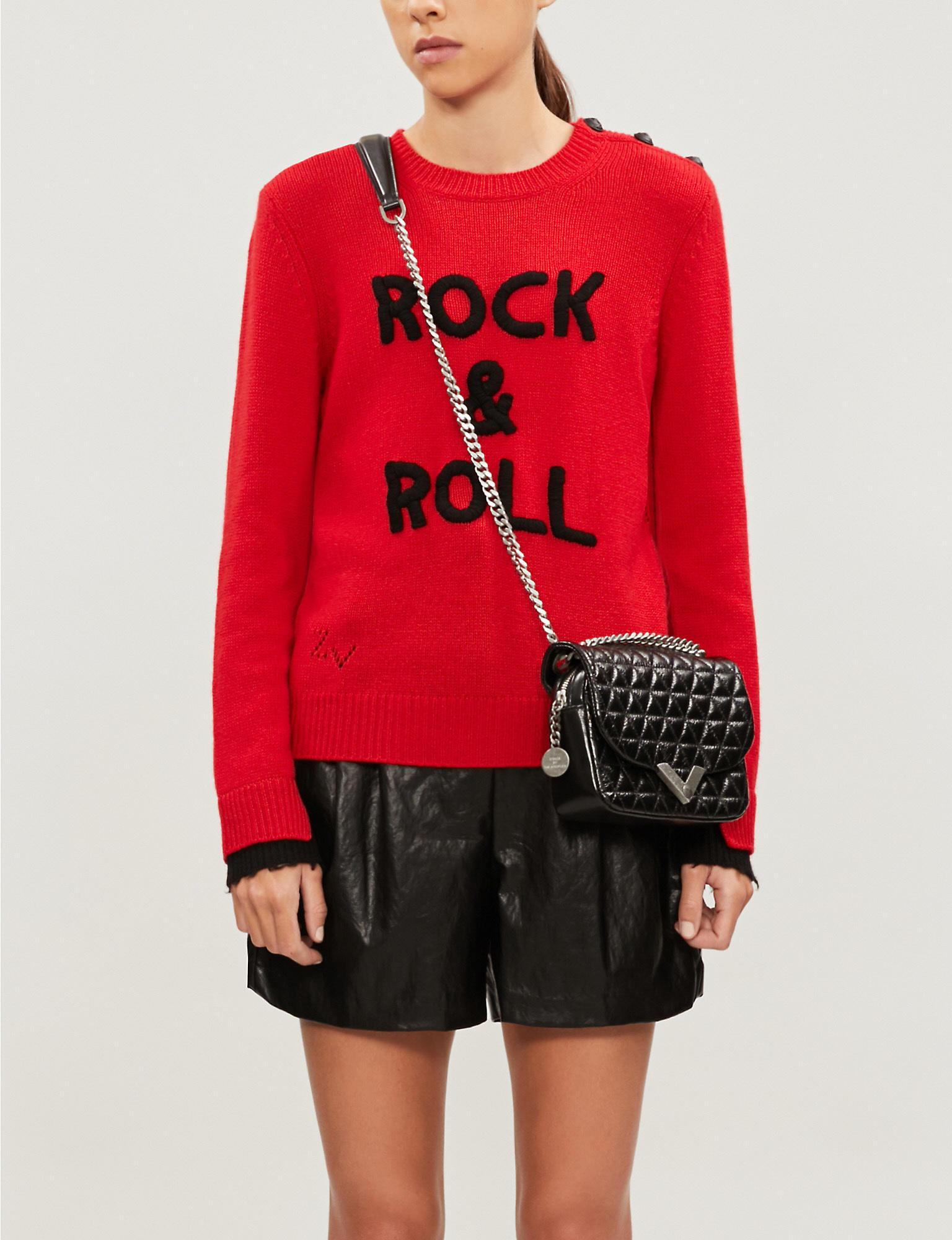Zadig & Voltaire Delly 'rock & Roll' Slogan Cashmere Jumper in Red | Lyst