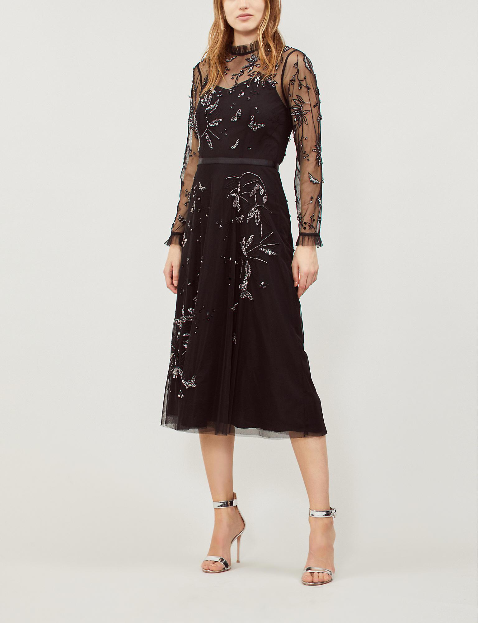 Ted Baker AppliquÃ©d Butterfly And Floral-motif Tulle Dress in Black - Lyst
