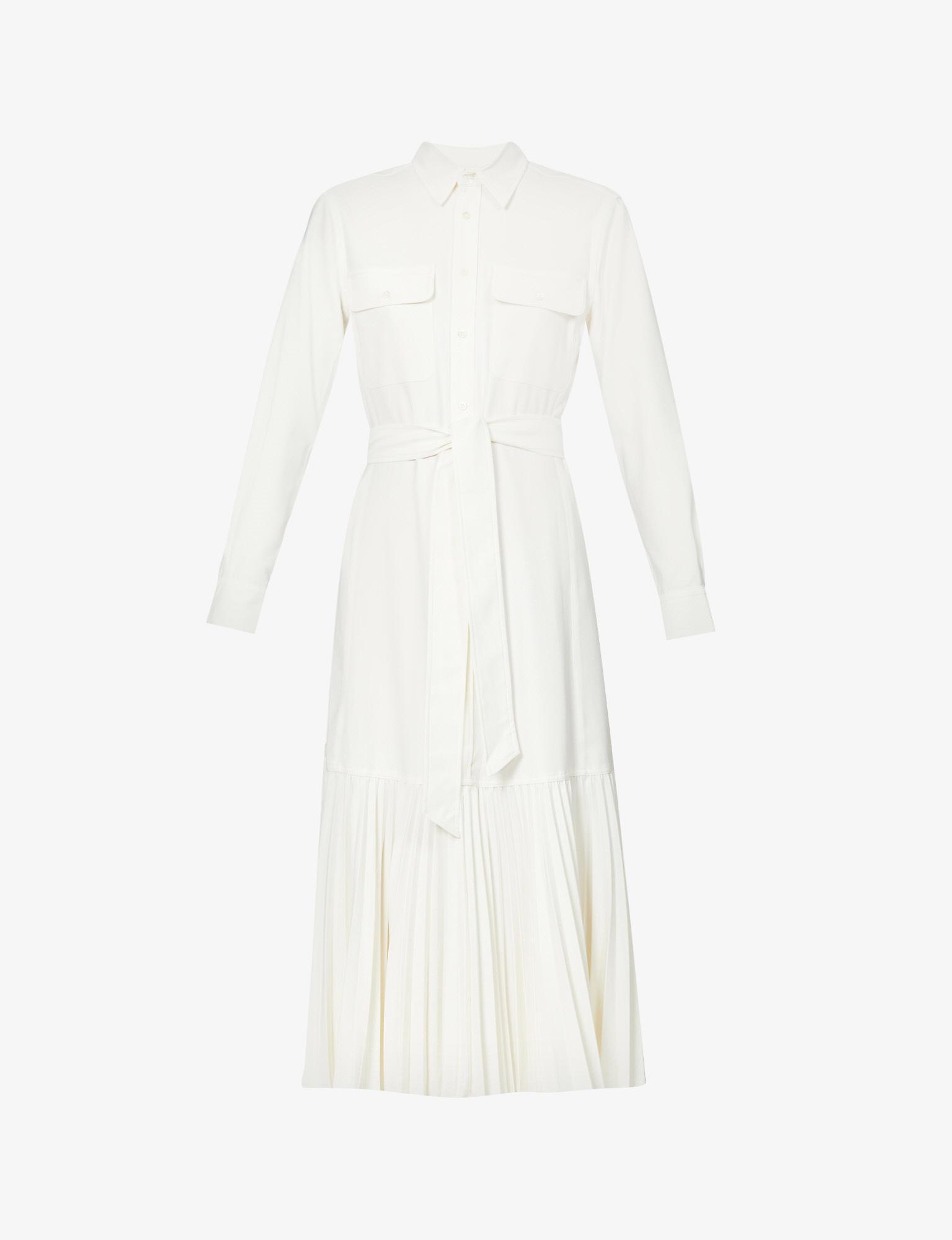 Polo Ralph Lauren Pleat-panel Woven Midi Dress in White | Lyst