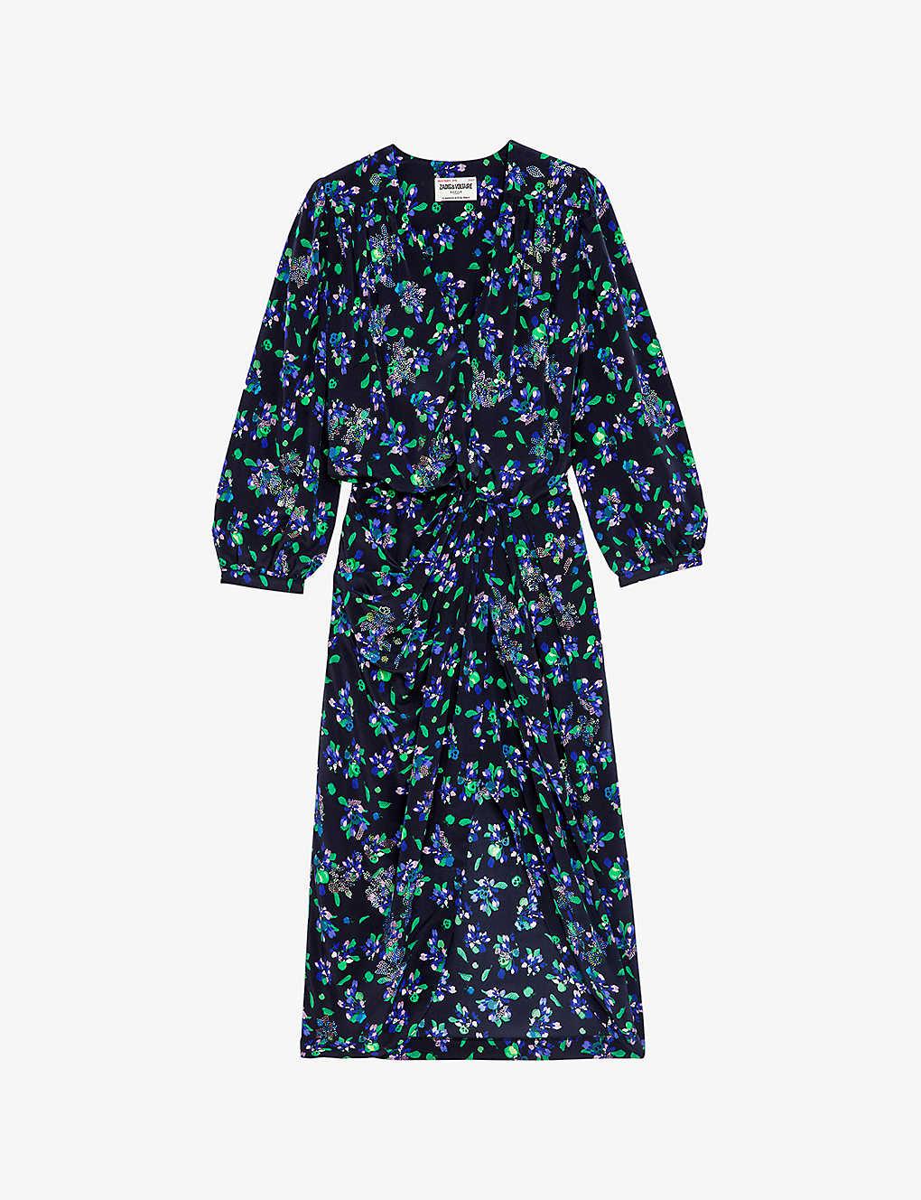 Zadig & Voltaire Floral-print Silk Midi Dress in Blue | Lyst