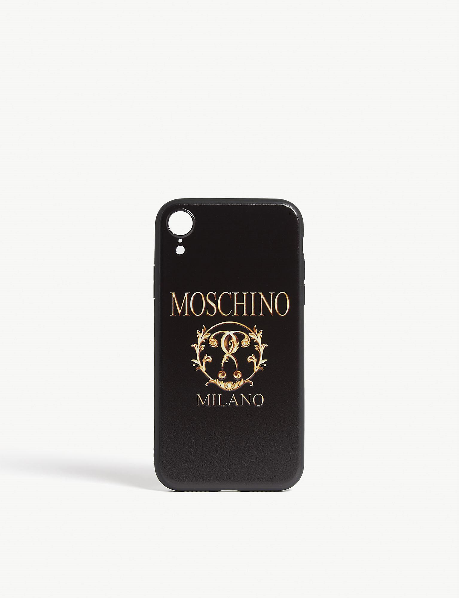 Moschino Double Question Mark Logo Iphone Xr Case In Black Gold Black Lyst