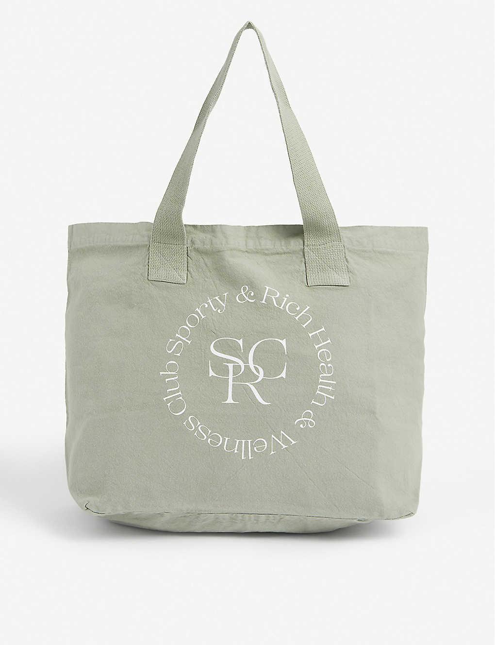 Sporty & Rich Logo-print Cotton Tote Bag in Green | Lyst