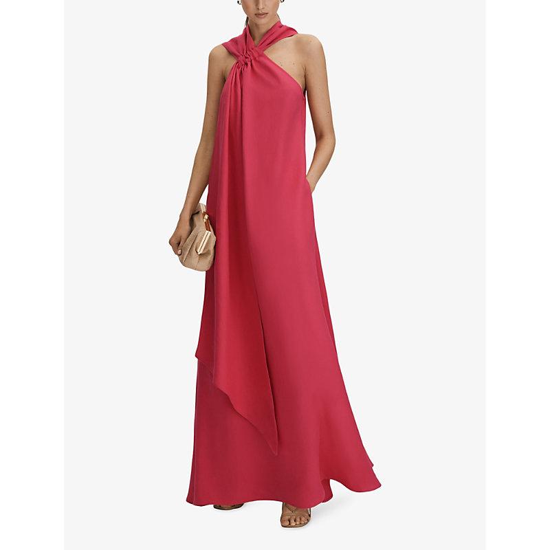 Reiss Odell Halter-Neck Relaxed-Fit Stretch-Woven Maxi Dress in Red | Lyst