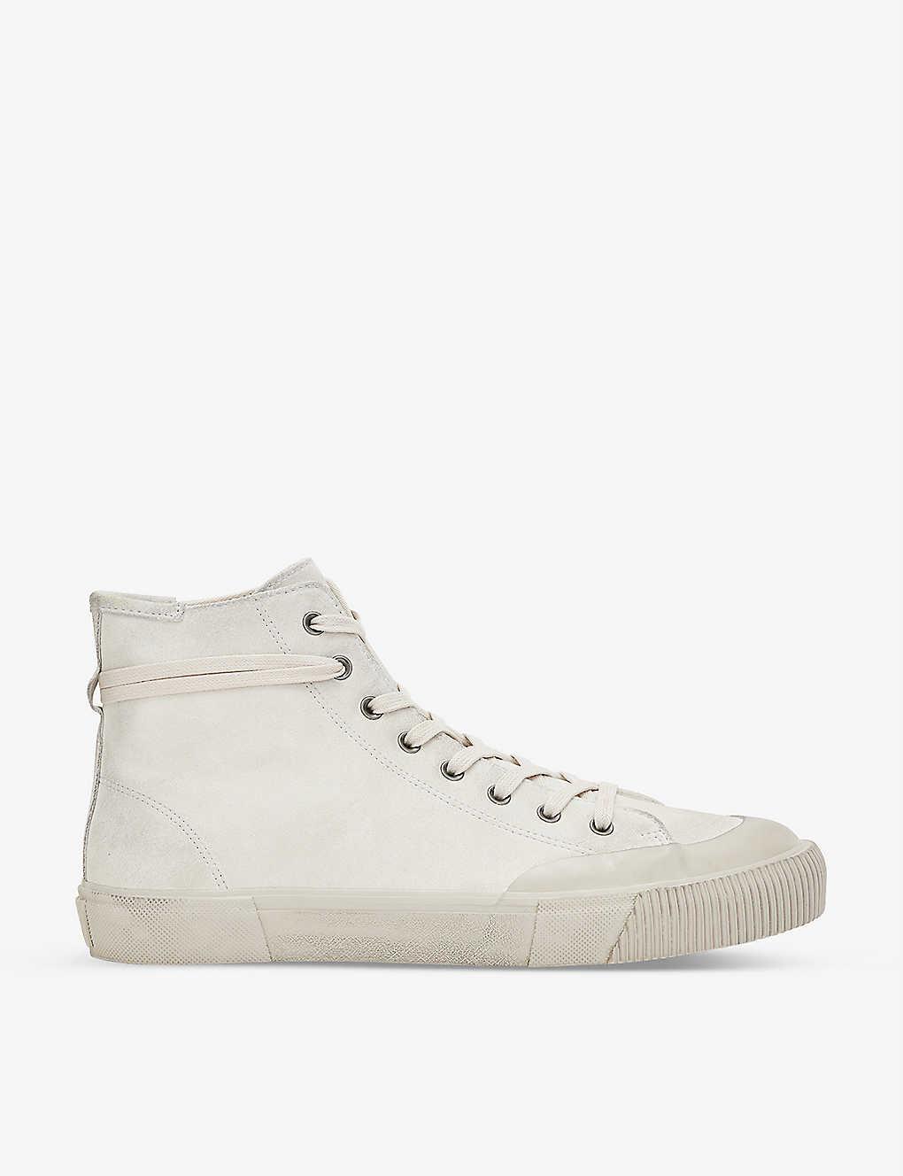 AllSaints Dumont Brand-patch Suede Hi-tops in White for Men | Lyst