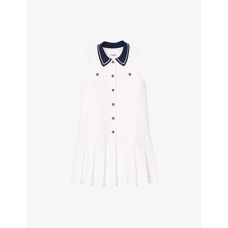 特価/完売前に【sandro】Contrast-Collar Jersey Mini Dress Sandro Contrast-Collar Sleeveless Jersey Mini Dress in White