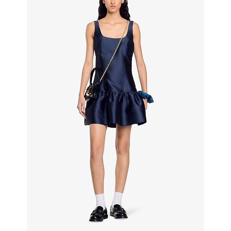 knee length dresses for ladies Sandro High Neck Mini Dress Utopique Multicolor Printed Silk Twill Siz –  Celebrity Owned main image 1