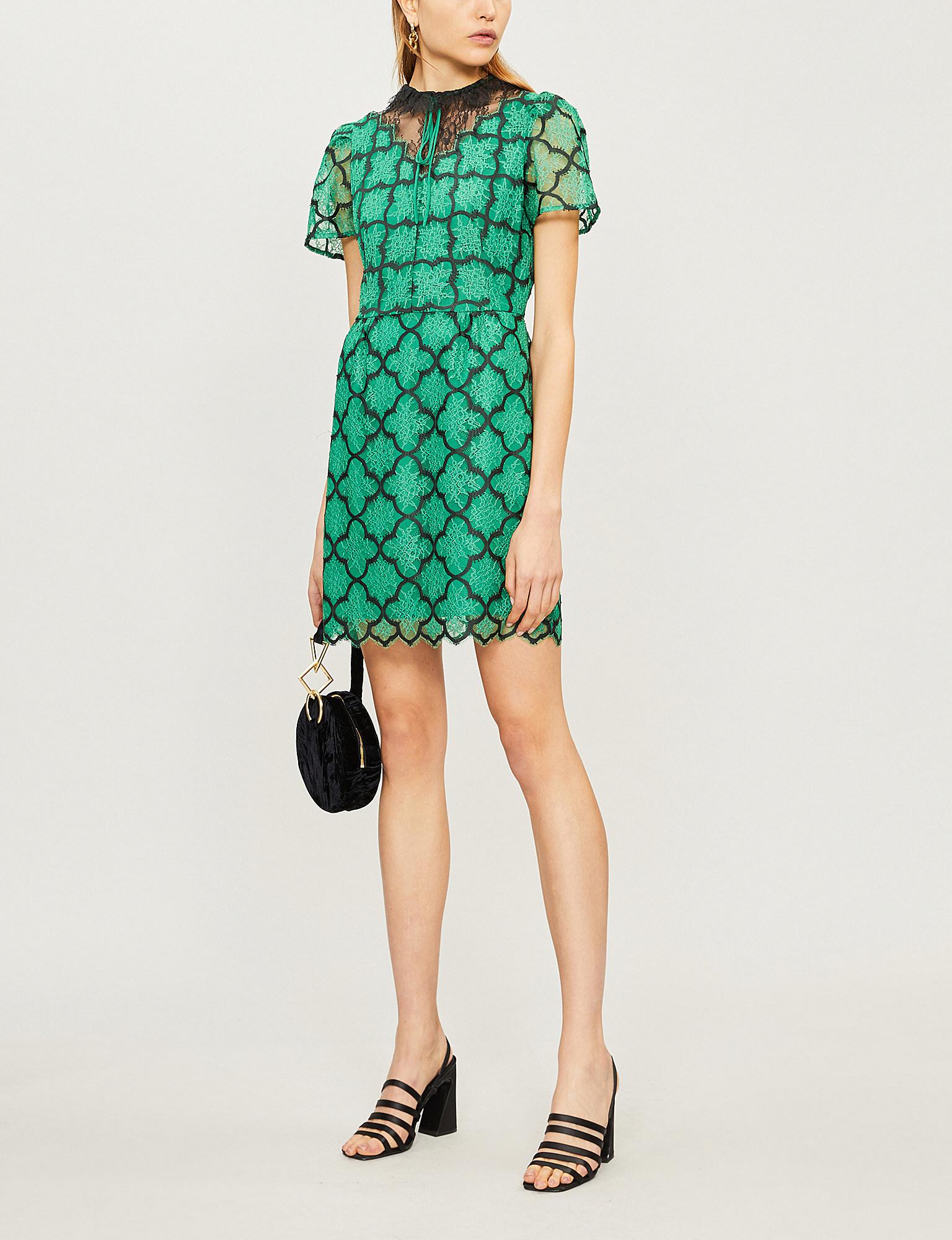 Sandro Ritta Contrast-panel Floral-lace Dress in Green | Lyst