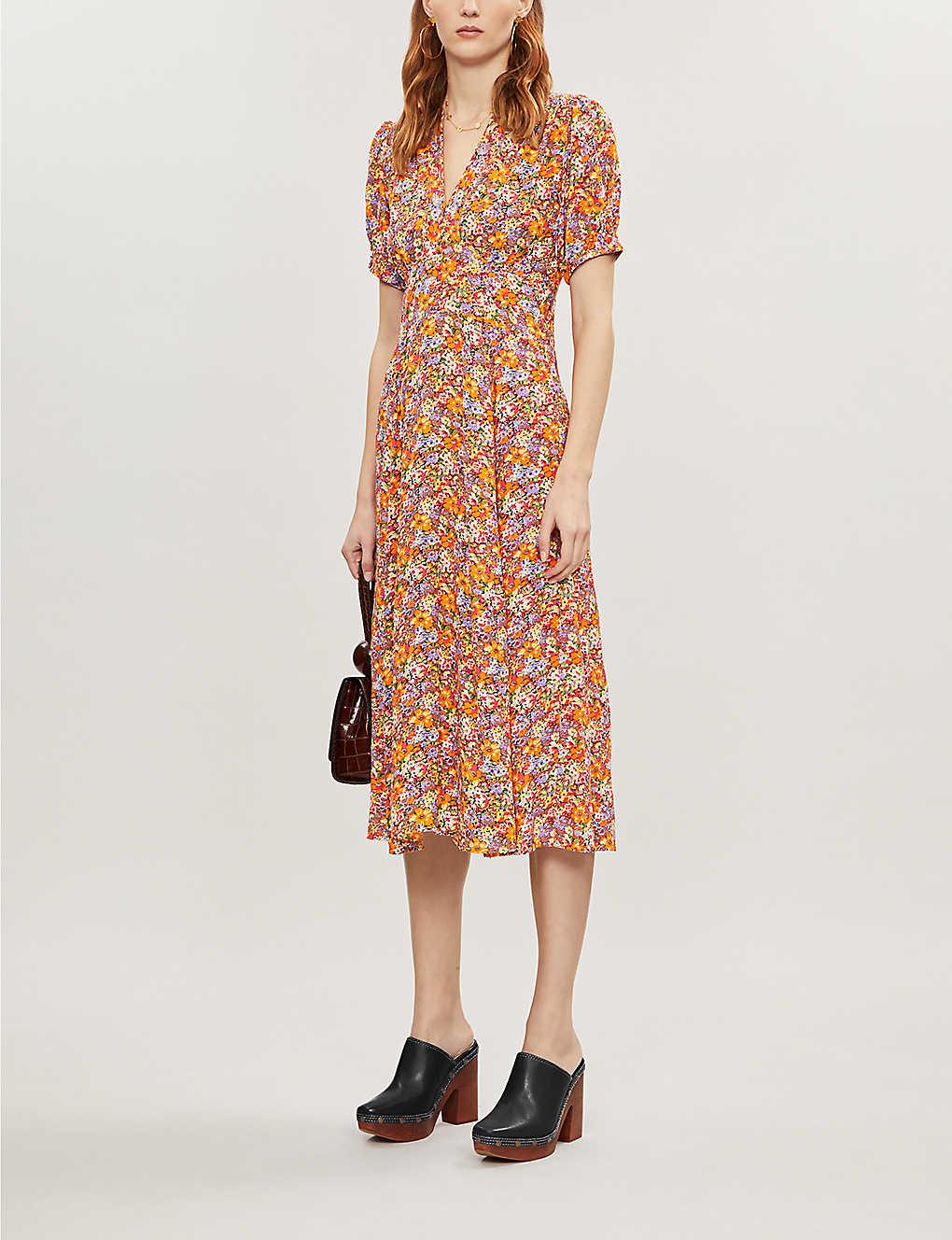 Faithfull The Brand Orange Meja Floral Print Meadows Rayon Midi Dress in  Pink | Lyst