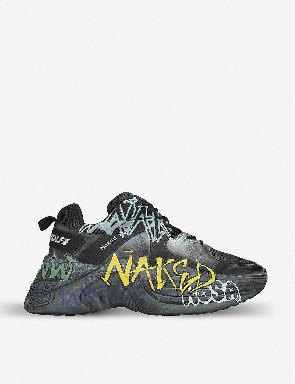 Naked Wolfe Graffiti Platform Low Top Sneakers in Black for