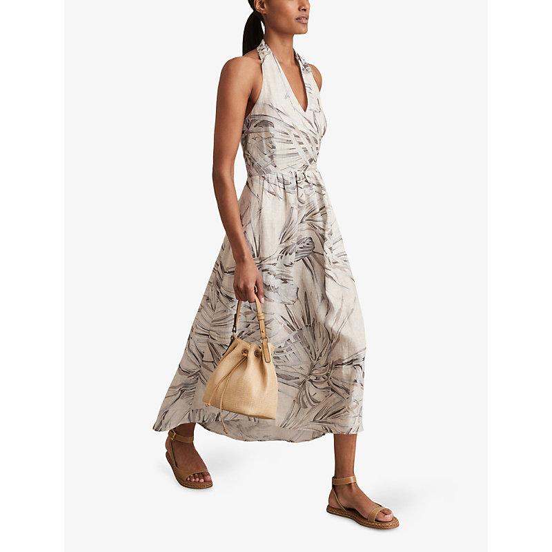 【海外限定】REISSドレス☆Neutral Carla Petite Linen Palm Pri Buy Reiss Neutral Carla Linen Palm Print Halterneck Midi