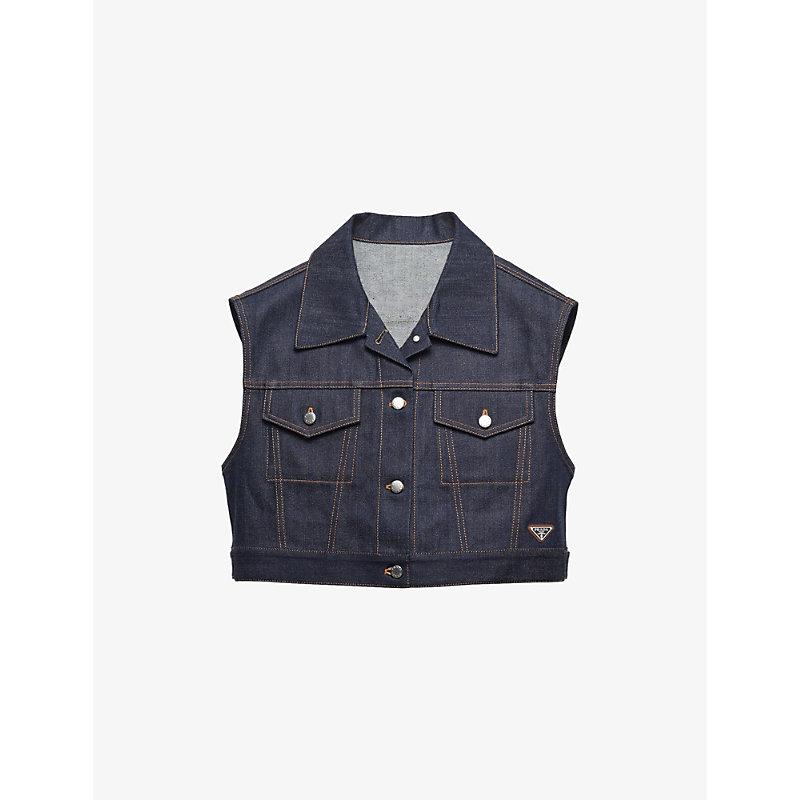 Prada Brand-Plaque Cropped Selvedge-Denim Vest in Blue | Lyst UK