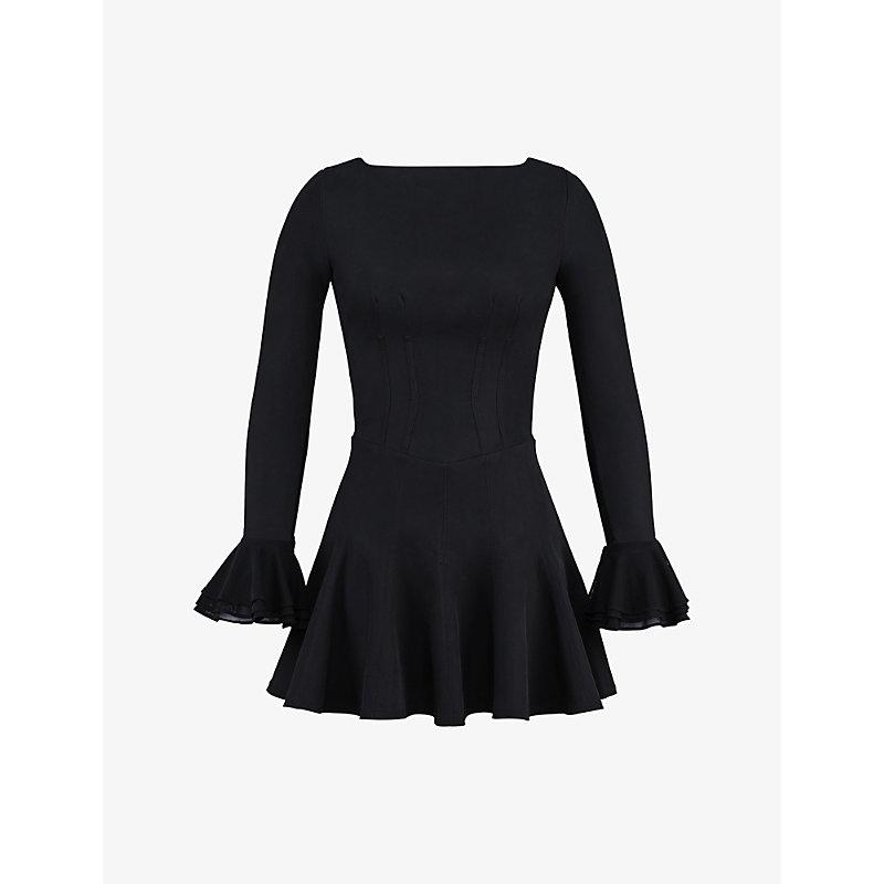 Mistress Rocks Boned Flared-Skirt Stretch-Twill Mini Dress in Black | Lyst  UK