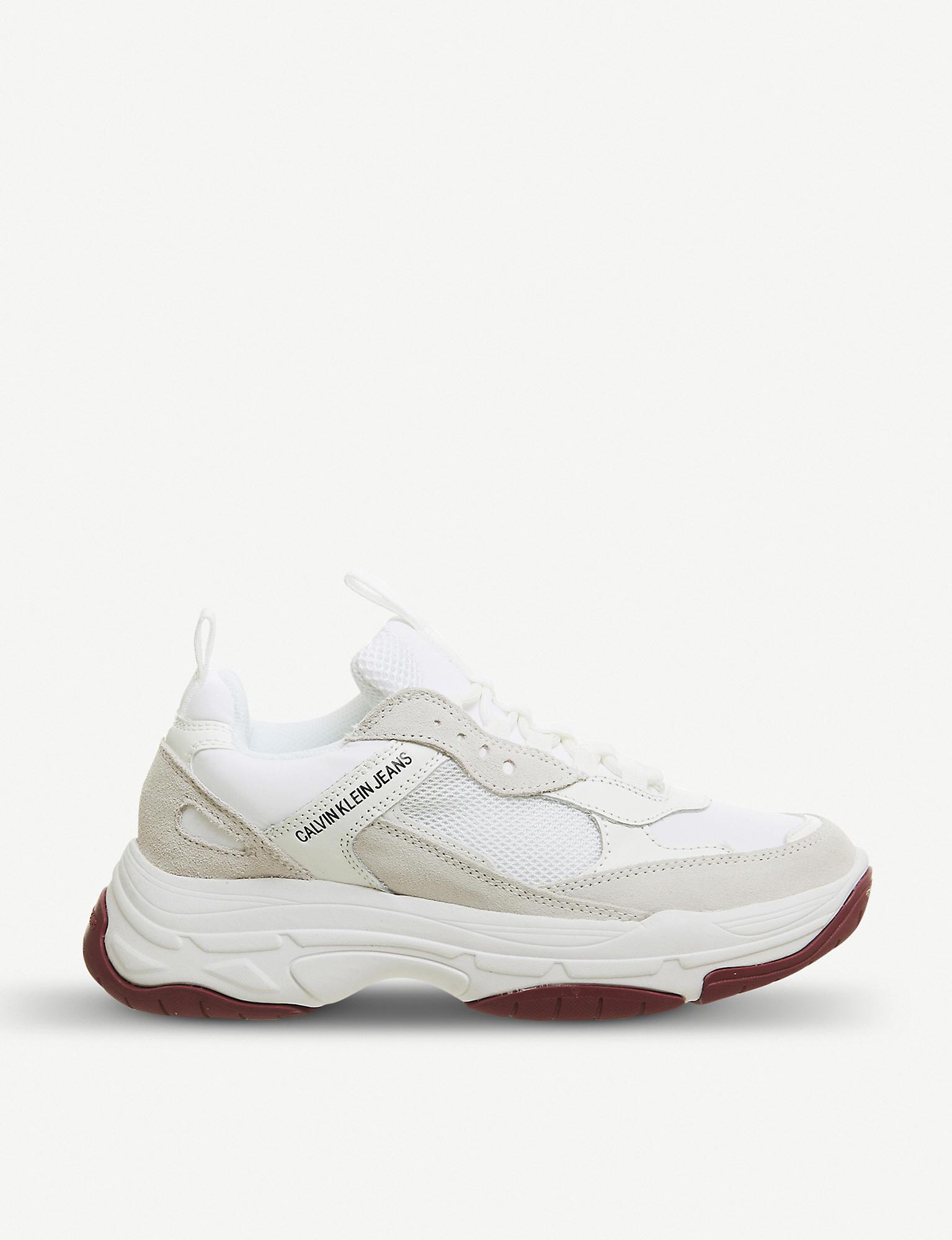 calvin klein white maya mesh and suede fashion trainers