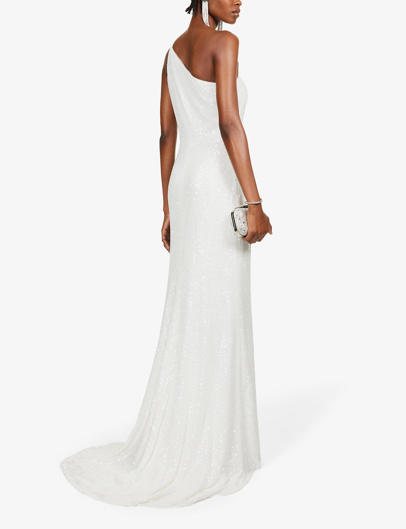 Jenny Yoo Zara One-shoulder Sequin Gown in White | Lyst