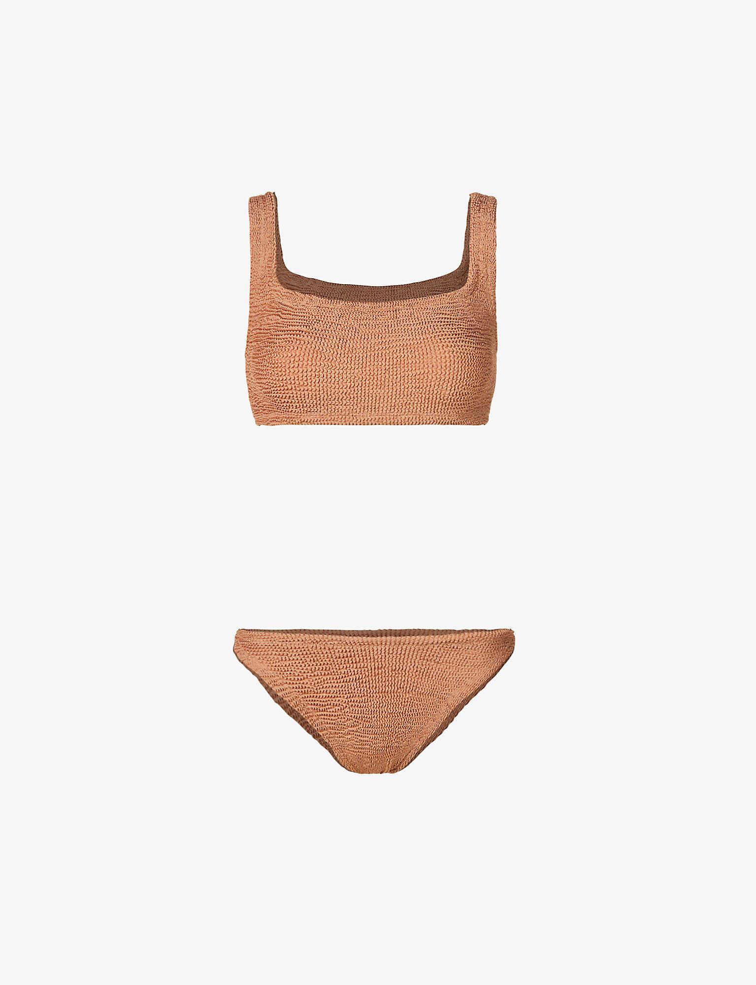 Hunza G Synthetic Xandra Crinkled Bikini in Metallic Cocoa (Brown