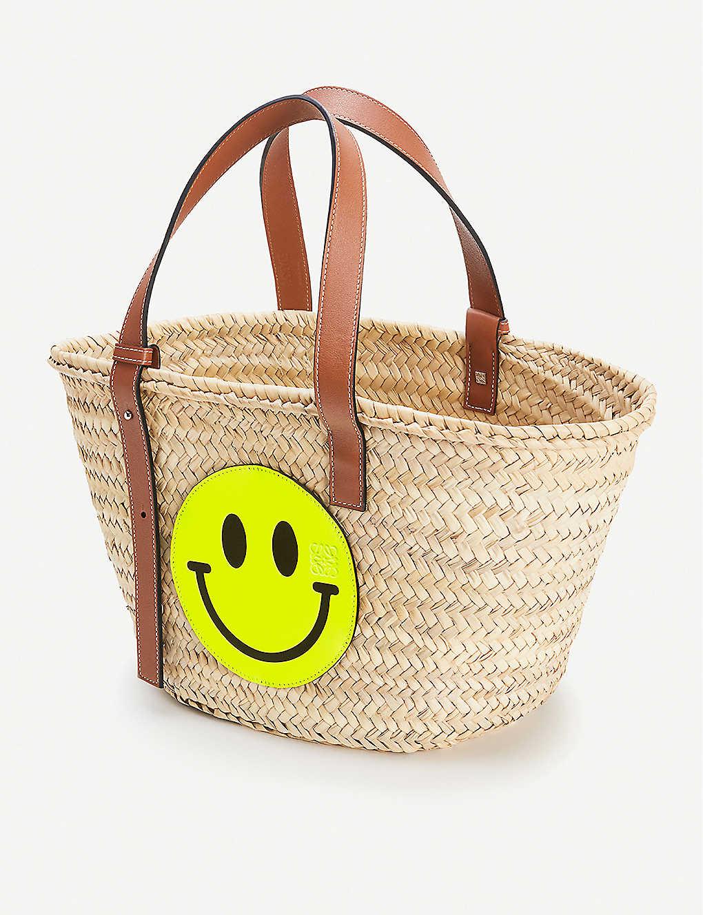 Loewe X Smiley Raffia And Leather Large Basket Bag in Yellow | Lyst