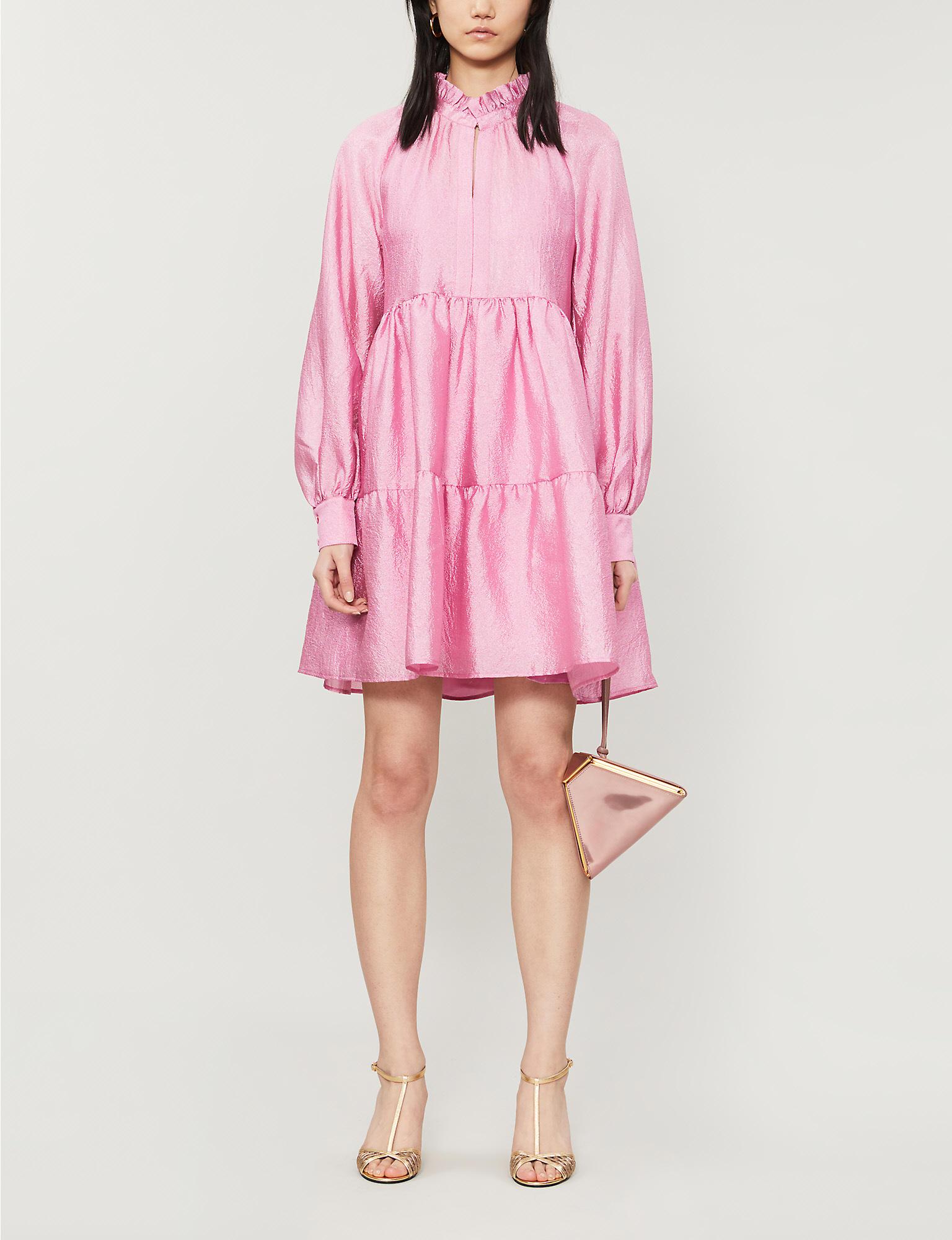 Stine Goya Jasmine Tiered Cloqué Mini Dress in Pink | Lyst UK