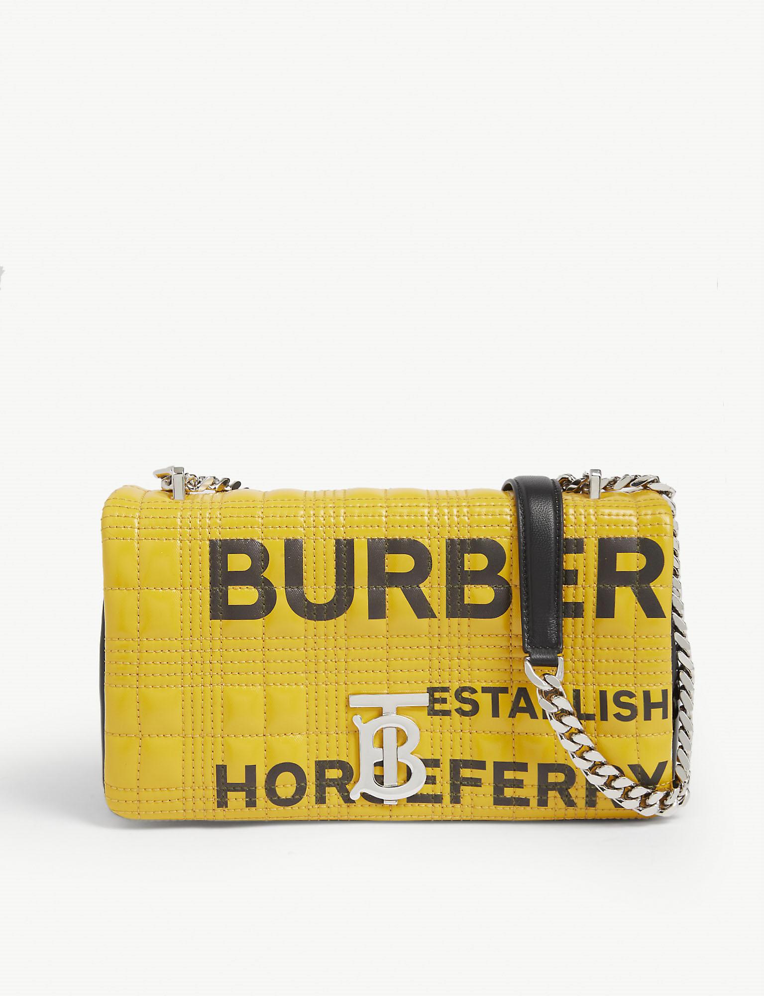 Burberry Lola Horseferry Print Quilted Check Crossbody Bag in Yellow | Lyst